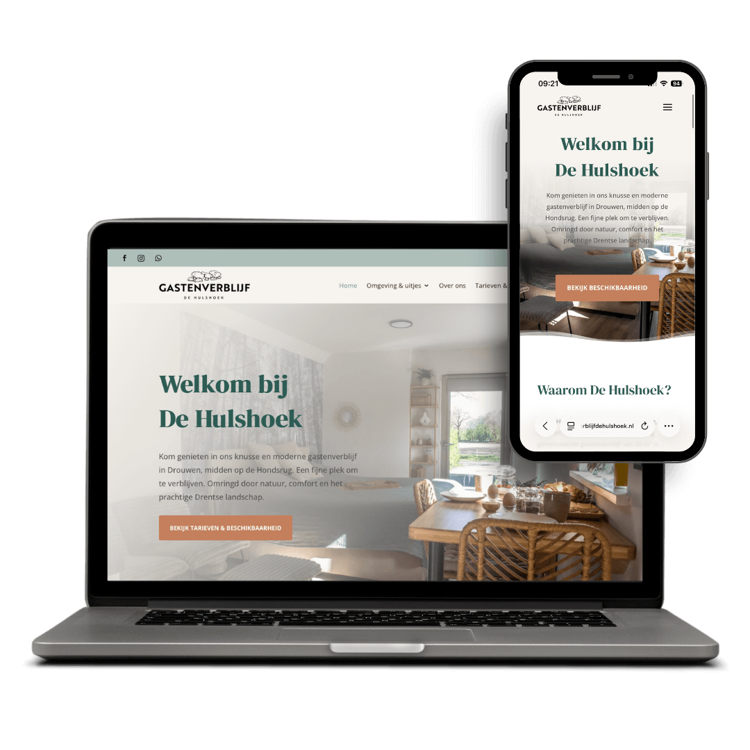 Mockup website Gastenverblijf De Hulshoek